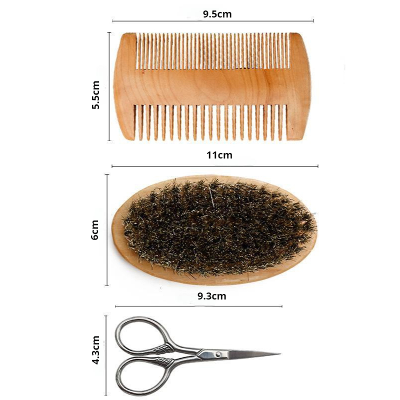 Beard Care Set Supplier - Bulk Oval Wood Brush Scissor Shaving Tool