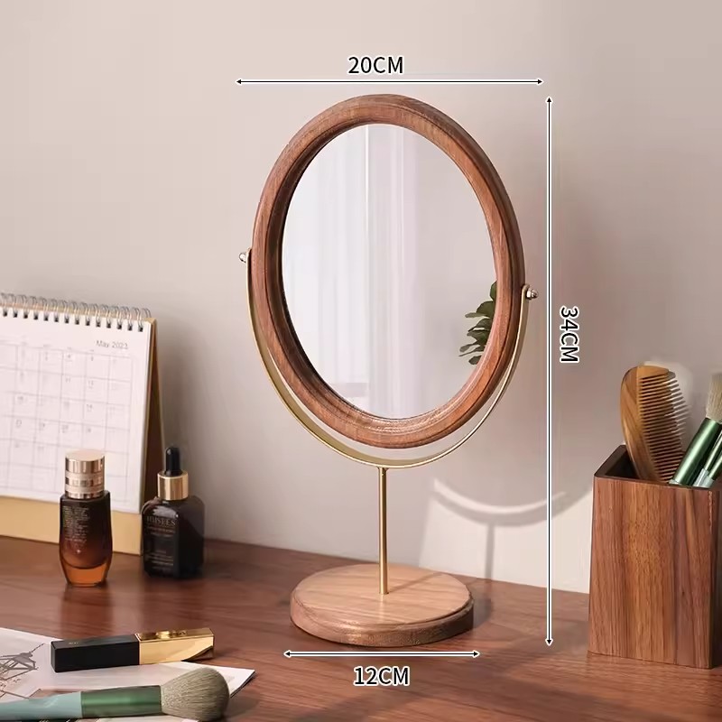 Tabletop Mirror Supplier - OEM Single-Sided Wooden Round Base Stand
