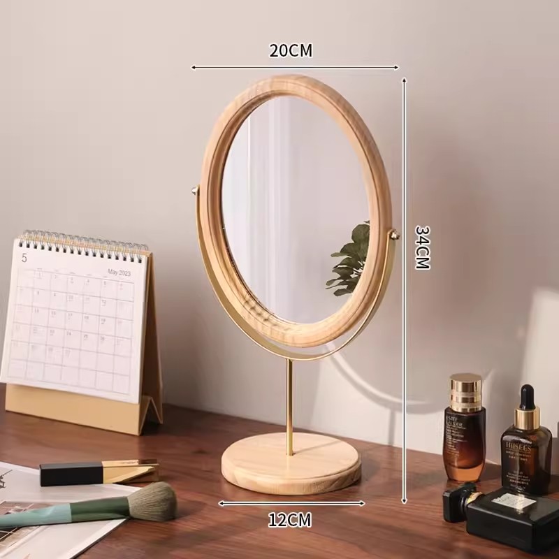 Tabletop Mirror Supplier - OEM Single-Sided Wooden Round Base Stand