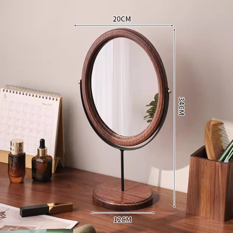 Tabletop Mirror Supplier - OEM Single-Sided Wooden Round Base Stand