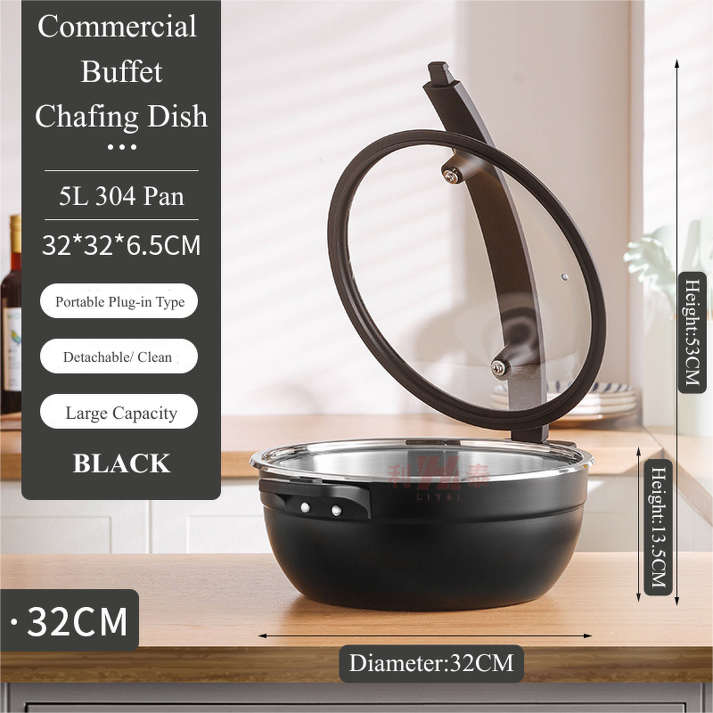 Mini Chafing Dish Manufacturer - OEM/ODM Custom Black Round 32-36CM Portable