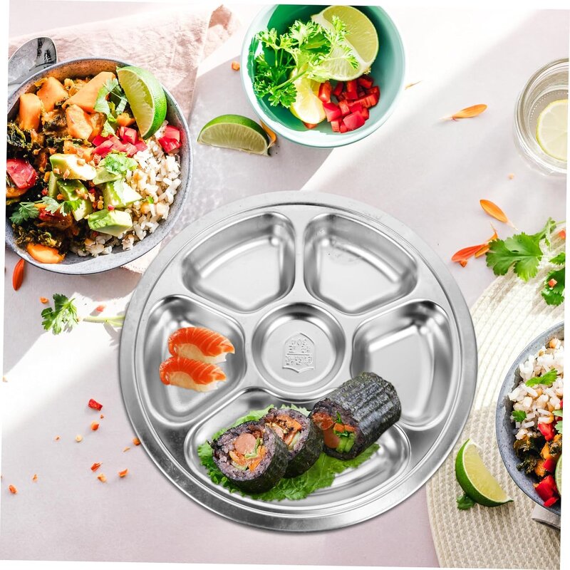 Dinner Tray Set Manufacturer - OEM/ODM Custom 5-6 Grids Round Stainless Steel