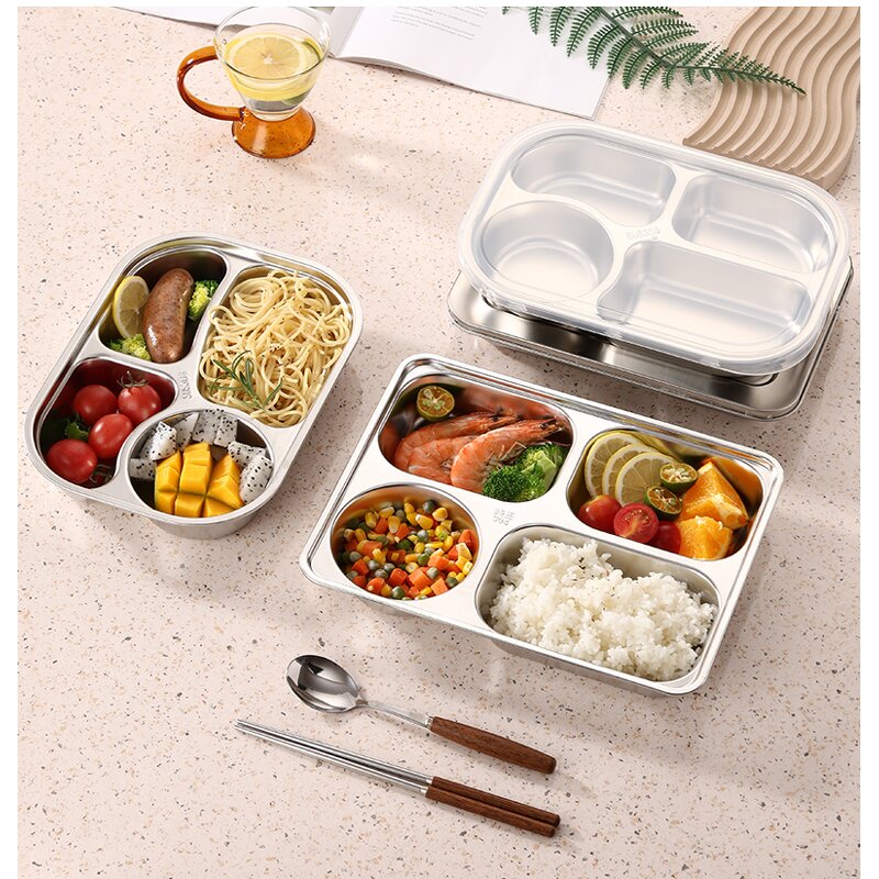 School Lunch Box Manufacturer - OEM/ODM Custom Stainless Steel 4 Grids with Lid