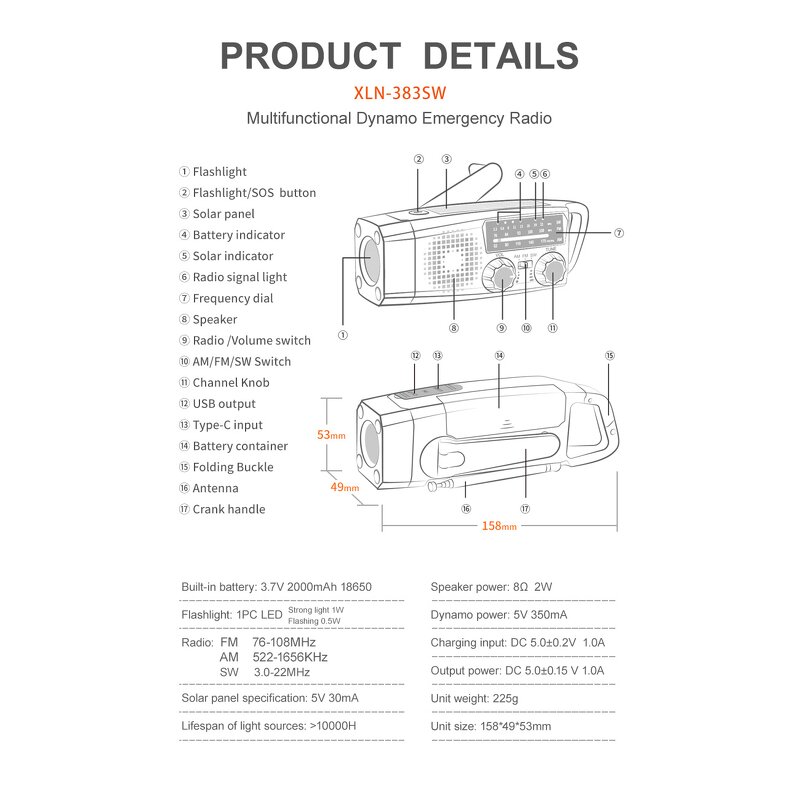 Solar Emergency Radio Factory - OEM/ODM Waterproof SOS Hand Crank Radio