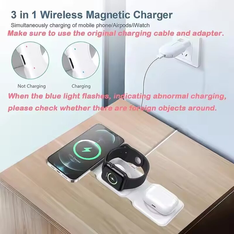 Magnetic Charging Pad Manufacturer - OEM/ODM Foldable 3 in 1 for iPhone 15/14