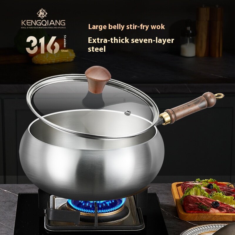 Belly Pot Manufacturer - OEM/ODM 316 Stainless Steel Chinese Style Non-Coated Non-Stick Wok
