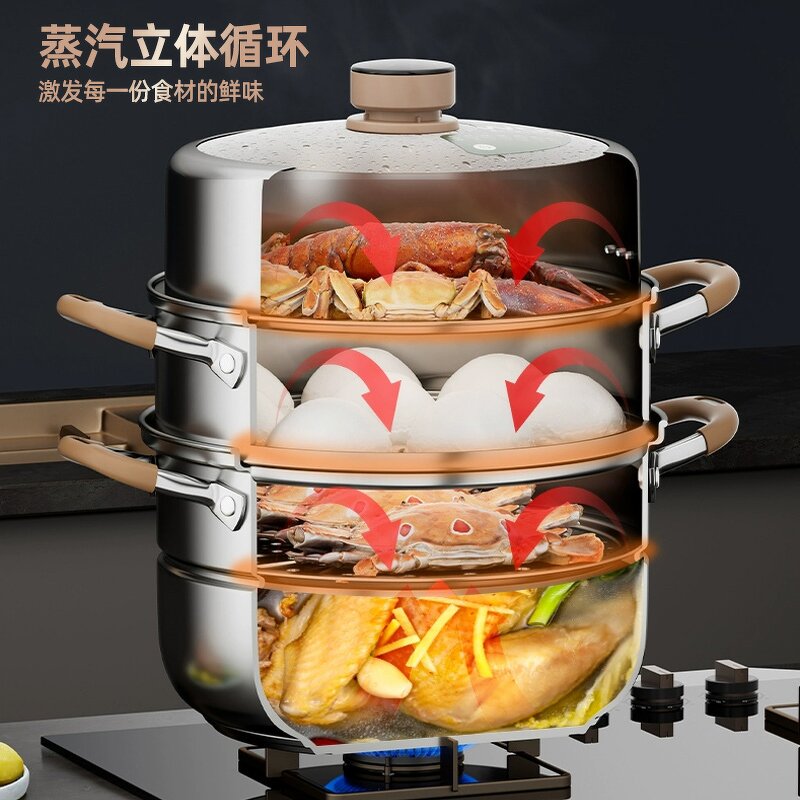 Steamer Pot Factory - OEM/ODM Large Stainless Steel Soup Steamer Pot with Handles