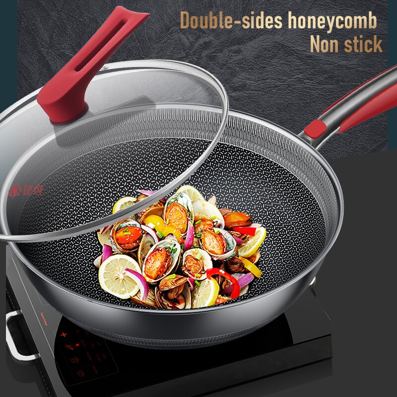 Wok Factory - OEM/ODM Wholesale 316 Stainless Steel 12.6 Inch Non Stick Honeycomb