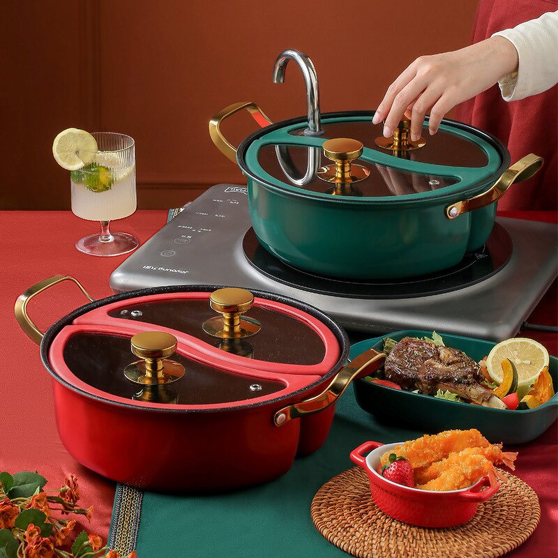 Hot Pot Set Factory - OEM/ODM Stainless Steel Double Glass Cover Mandarin Duck Stew Pot