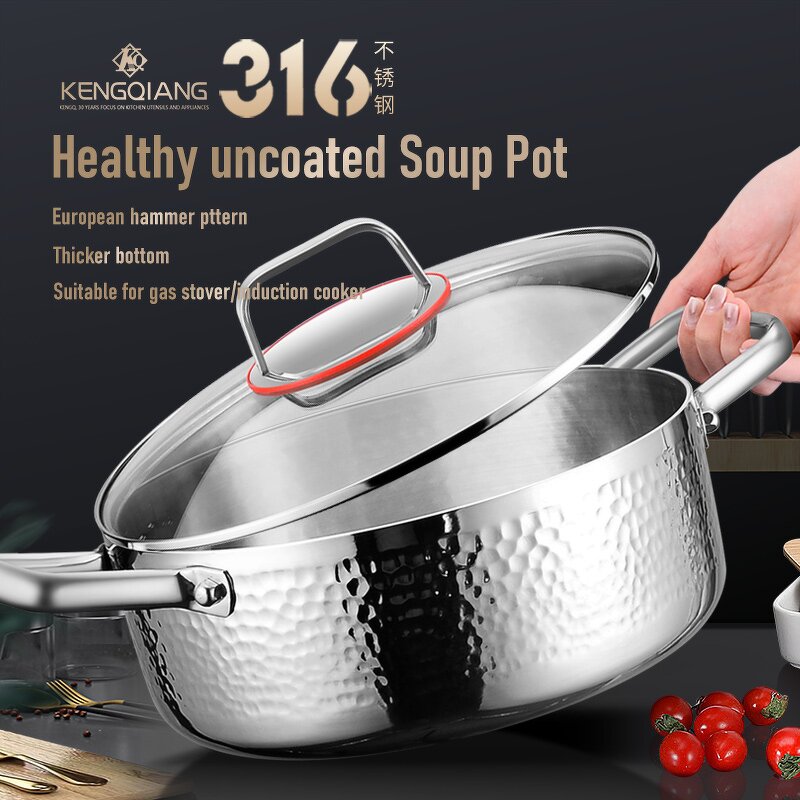 Soup Pot Factory - OEM/ODM European Hammer Pattern 316 Multi-functional Hot Pot for Gas