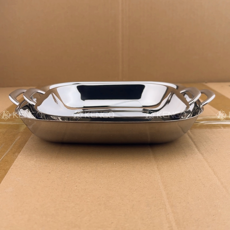 Snack Dishes Factory - OEM/ODM 304 Stainless Steel Tray Double Ear Square Serving Plates