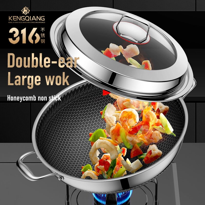 Wok Manufacturer - OEM/ODM Best Selling Double-ear 316 Honeycomb Non Stick for Induction