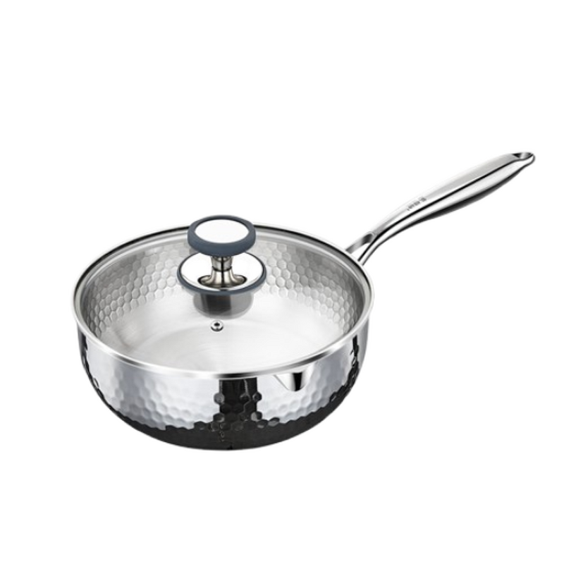 Snow Pan Manufacturer - OEM/ODM 316 Stainless Steel Hammer Pattern Small Flat Milk Pot