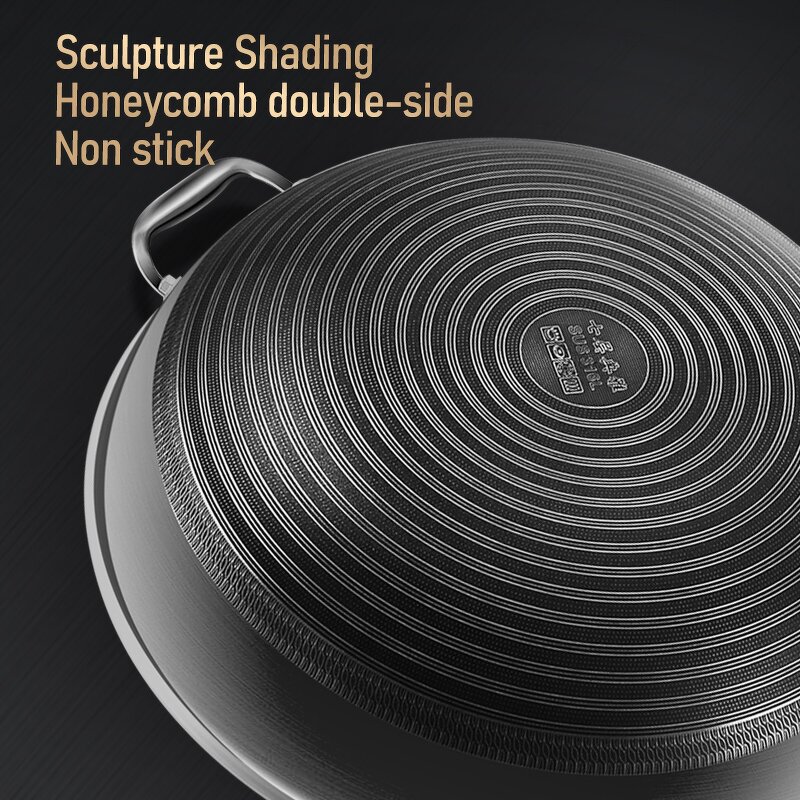 Wok Manufacturer - OEM/ODM Best Selling Double-ear 316 Honeycomb Non Stick for Induction