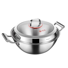 Frying Pan Factory - OEM/ODM Double-ear 316 Stainless Steel Deep-bottomed Stew Wok