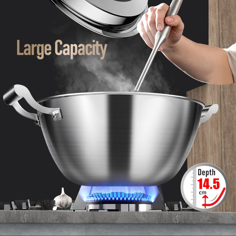 Frying Pan Factory - OEM/ODM Double-ear 316 Stainless Steel Deep-bottomed Stew Wok