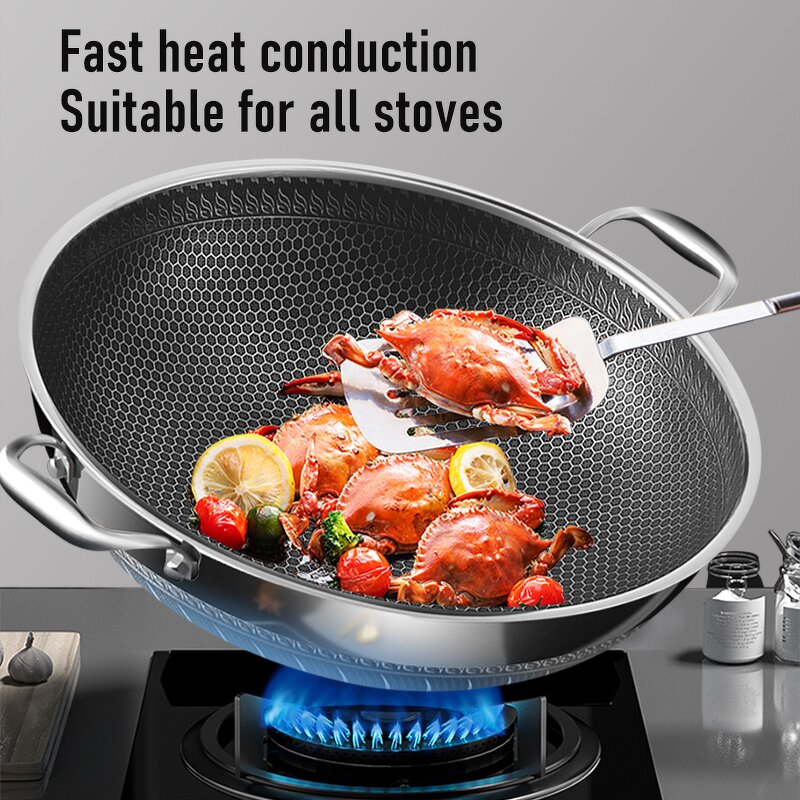 Wok Manufacturer - OEM/ODM Best Selling Double-ear 316 Honeycomb Non Stick for Induction