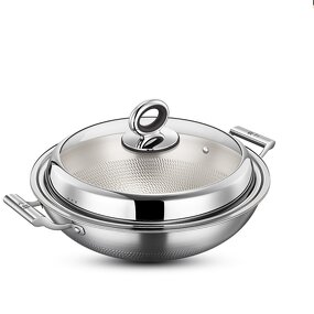 Frying Wok Factory - OEM/ODM Hammer Pattern Titanium Wok Stainless Steel Large Capacity