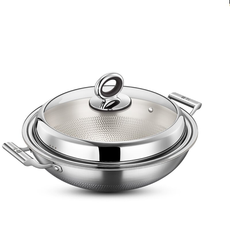 Frying Wok Factory - OEM/ODM Hammer Pattern Titanium Wok Stainless Steel Large Capacity