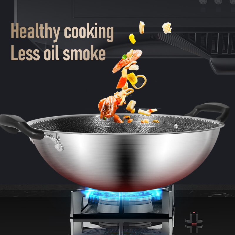 Wok Manufacturer - OEM/ODM Stainless Steel 304 Stir-fried Non Stick Honeycomb 45cm