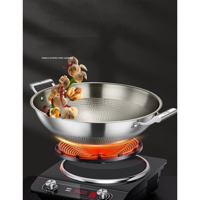 Frying Wok Factory - OEM/ODM Hammer Pattern Titanium Wok Stainless Steel Large Capacity