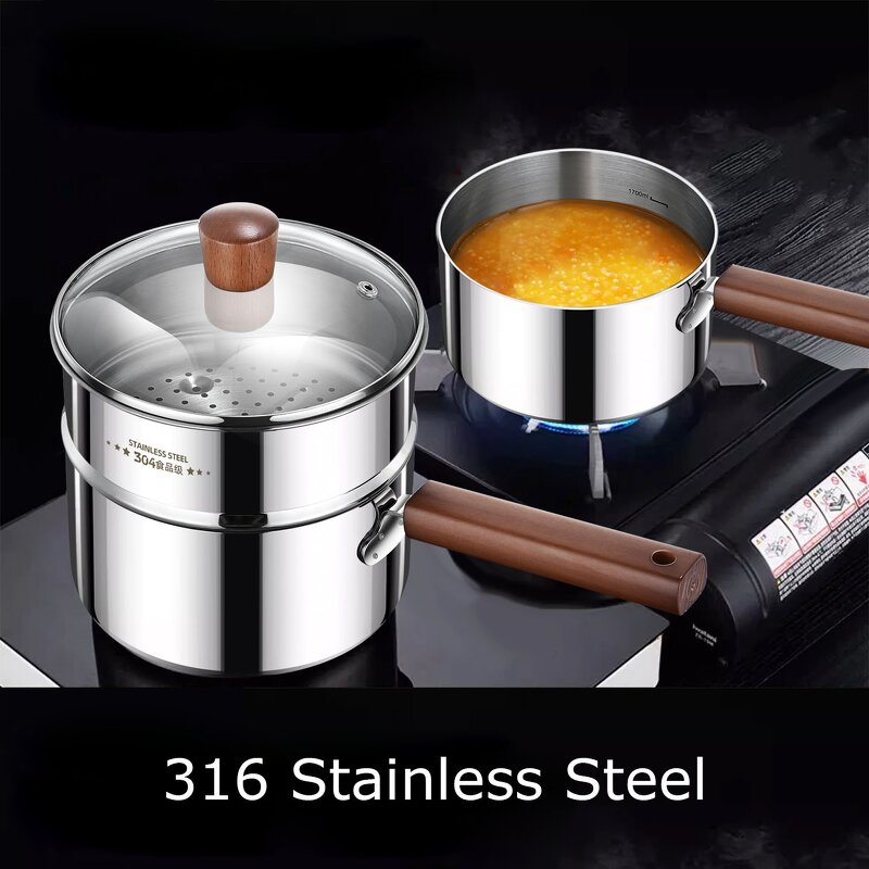 Milk Boiler Pot Factory - OEM/ODM Stainless Steel Snow Pan Wood Handle for Induction