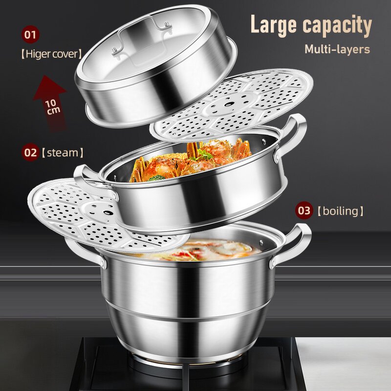 Cookware Set Factory - OEM/ODM Factory Direct Stainless Steel 3 Layers Steamer Pot