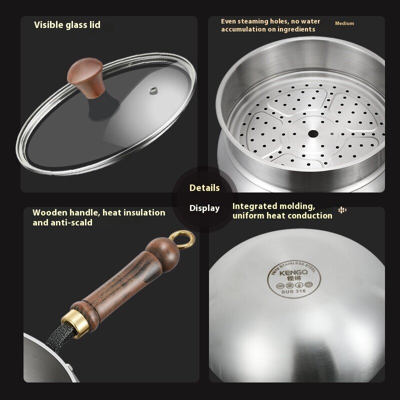 Belly Pot Manufacturer - OEM/ODM 316 Stainless Steel Chinese Style Non-Coated Non-Stick Wok