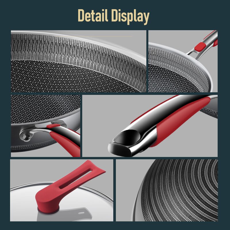 Wok Factory - OEM/ODM Wholesale 316 Stainless Steel 12.6 Inch Non Stick Honeycomb