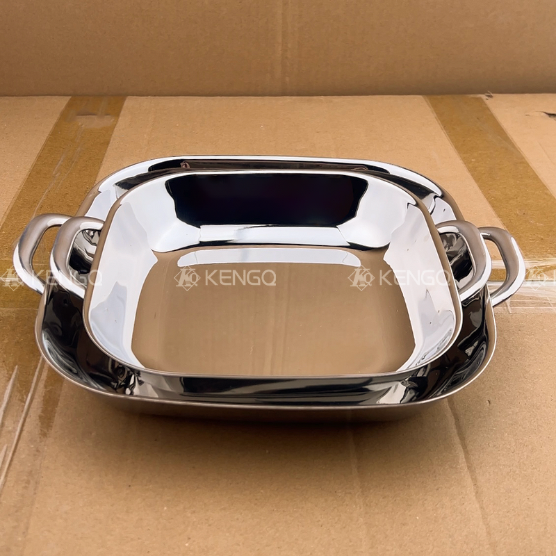 Snack Dishes Factory - OEM/ODM 304 Stainless Steel Tray Double Ear Square Serving Plates
