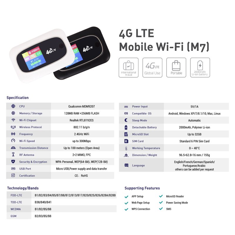 4G MIFiS Factory - OEM High Speed 150mbps CAT4 Qualcom Chip 9207