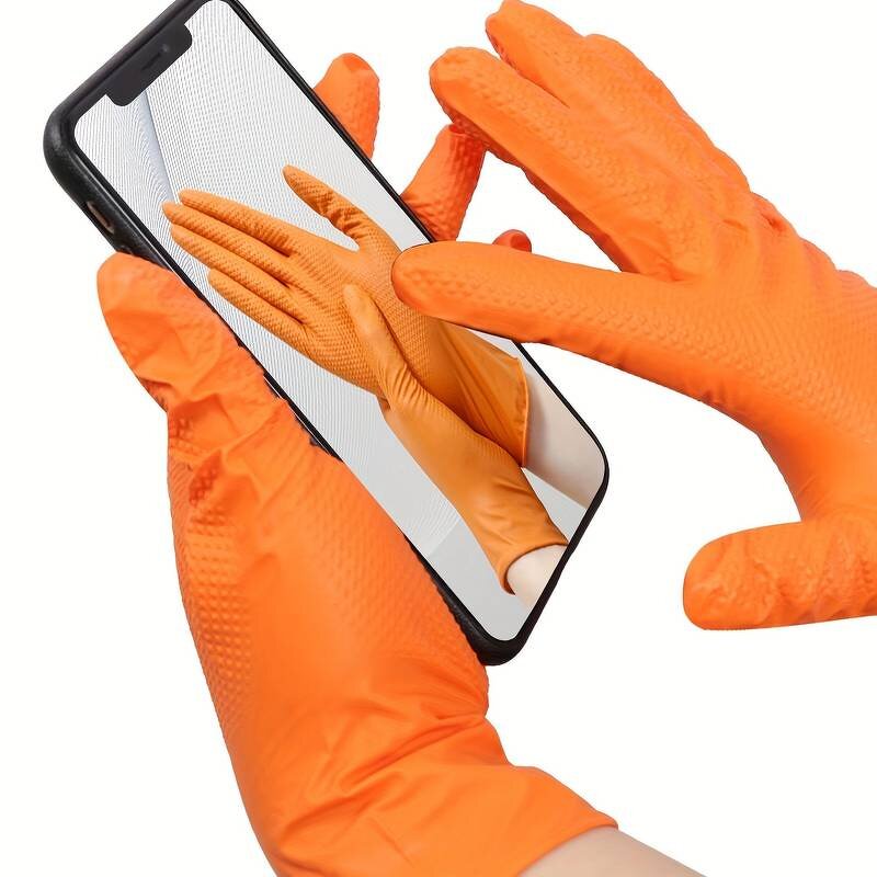 Nitrile Gloves Manufacturer - OEM Orange Diamond Pattern 9 Inch Cleaning