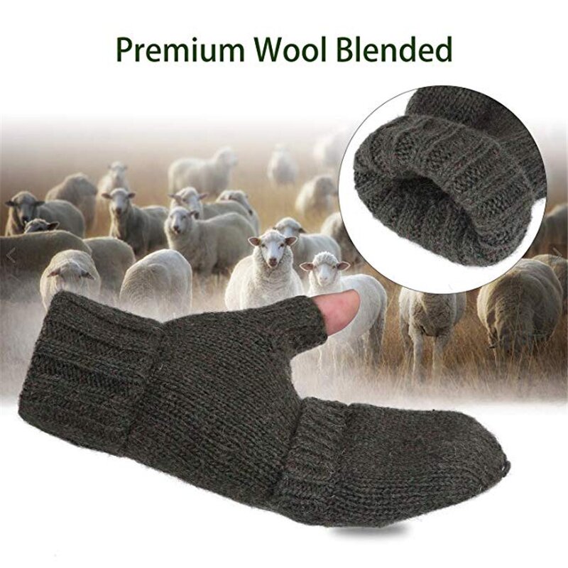 Fingerless Gloves Manufacturer - OEM/ODM Ragg Wool Knitted Grip Patched Convertible Mittens