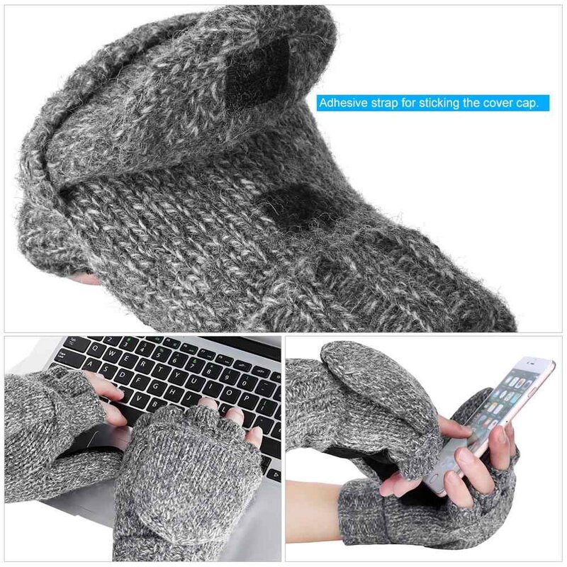 Fingerless Gloves Manufacturer - OEM/ODM Ragg Wool Knitted Grip Patched Convertible Mittens
