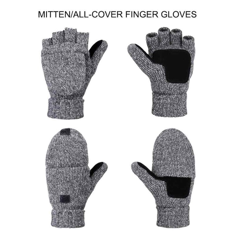 Fingerless Gloves Manufacturer - OEM/ODM Ragg Wool Knitted Grip Patched Convertible Mittens