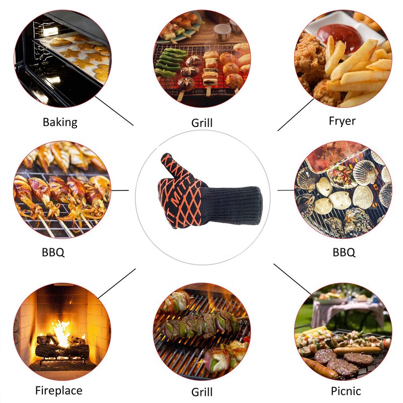 BBQ Gloves Manufacturer - OEM/ODM Custom logo Fire Proof Heat Resistant Silicone