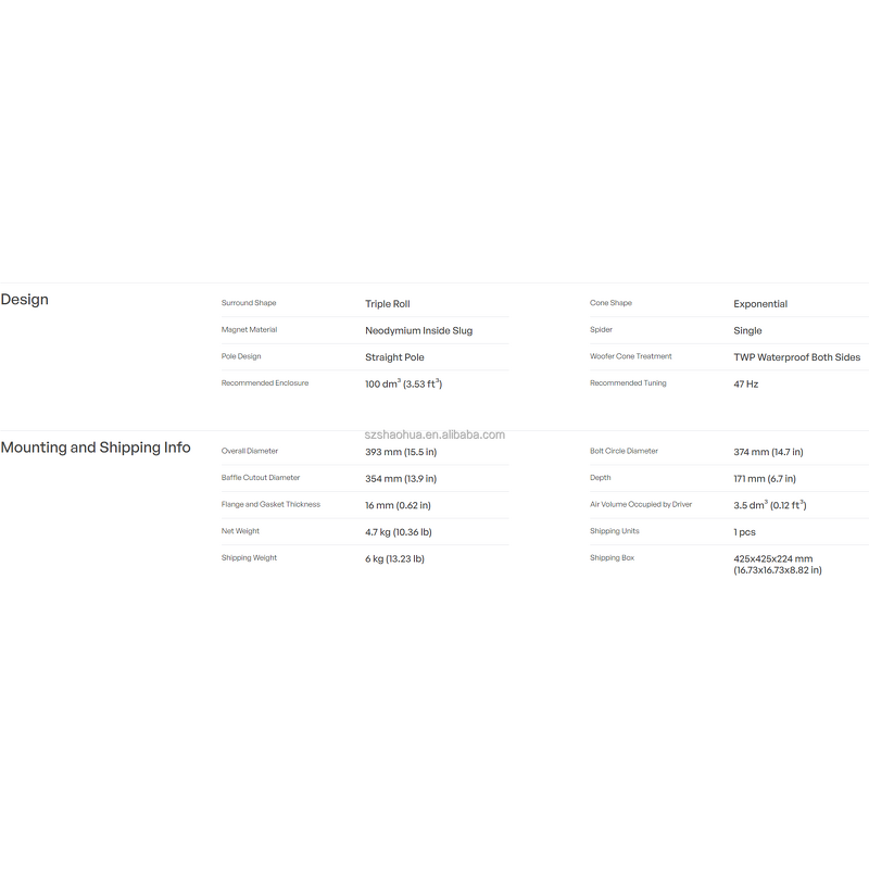 Woofer Speaker Manufacturer - OEM/ODM 15NDL76 15 Inch Neodymium 3" Voice Coil 1000W