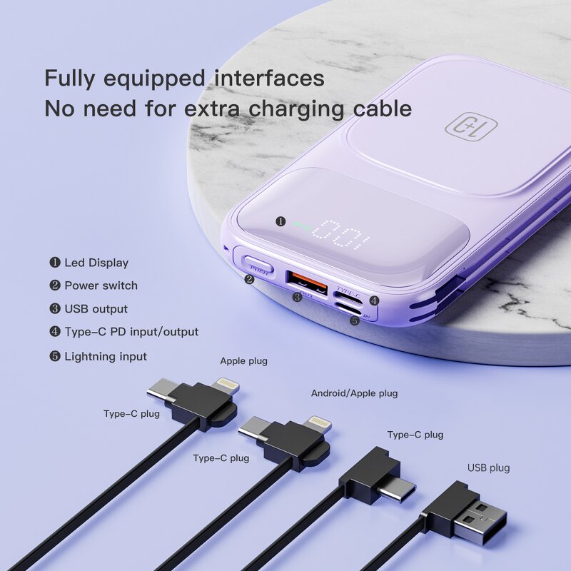 Power Bank Factory - OEM/ODM LED Digital Display Built-in Cable 15W Magnetic Wireless