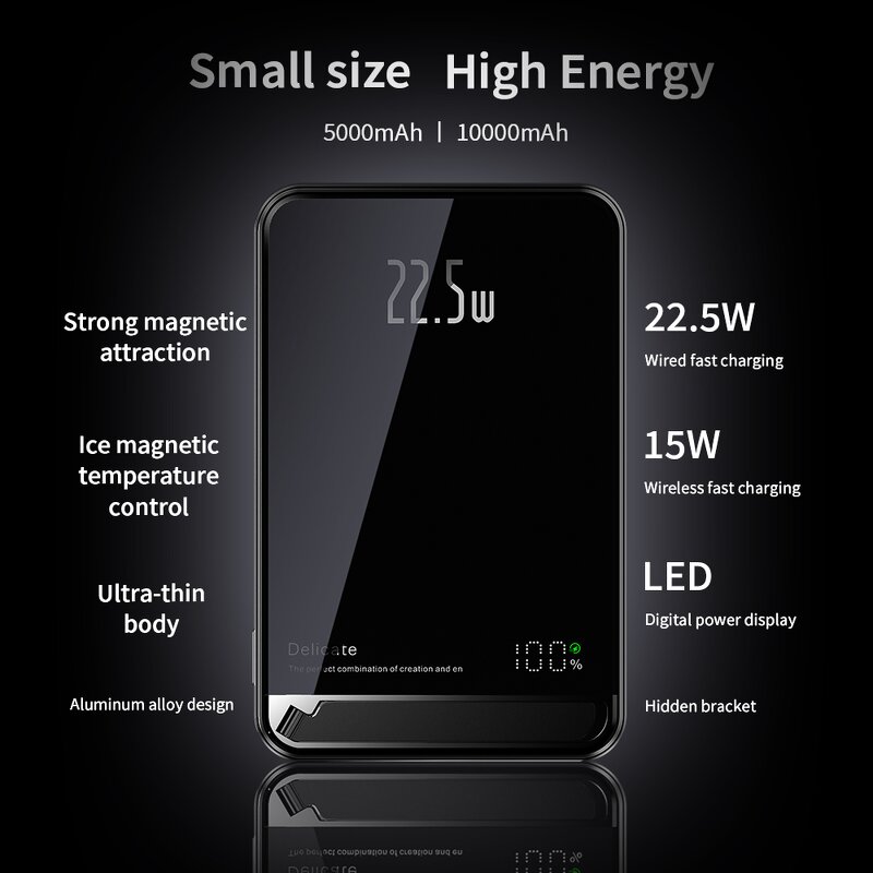 Power Bank Factory - OEM/ODM H1 5000mAh Ultra-thin Aluminum 15W Magnetic Wireless