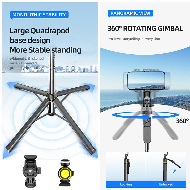 Selfie Stick Manufacturer - OEM/ODM TT19 1.75m Auto Pop-up Stable Quadrapod