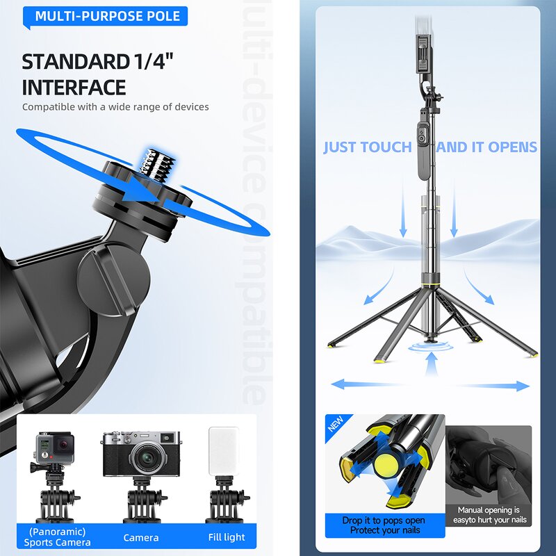 Selfie Stick Manufacturer - OEM/ODM TT19 1.75m Auto Pop-up Stable Quadrapod