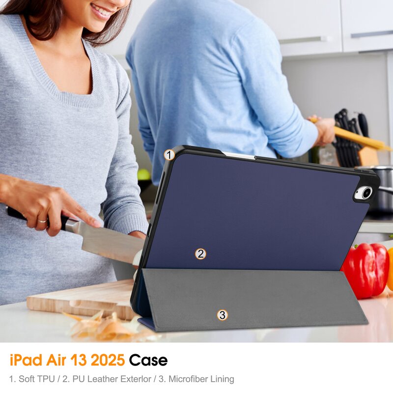 TPU Tablet Case Manufacturer - OEM/ODM Tri-fold Caster Back Cover with Pen Slot for iPad