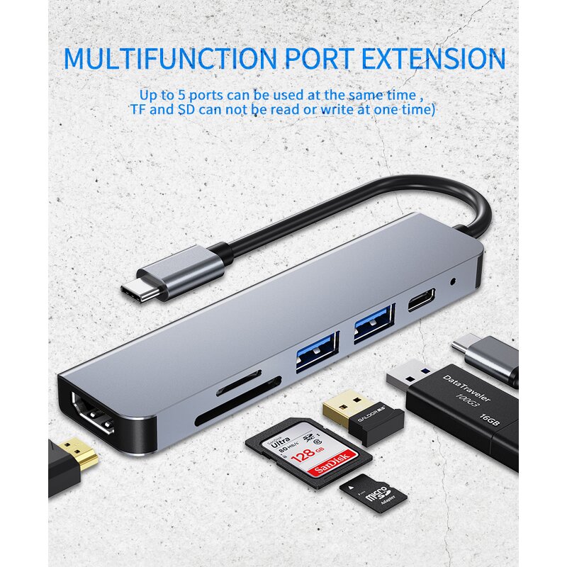 USB C Hub Manufacturer - OEM/ODM 6 in 1 Docking Station 5 Gbps with PD Hd-mi