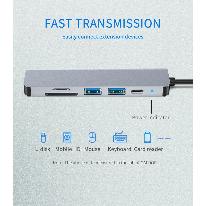 USB C Hub Manufacturer - OEM/ODM 6 in 1 Docking Station 5 Gbps with PD Hd-mi