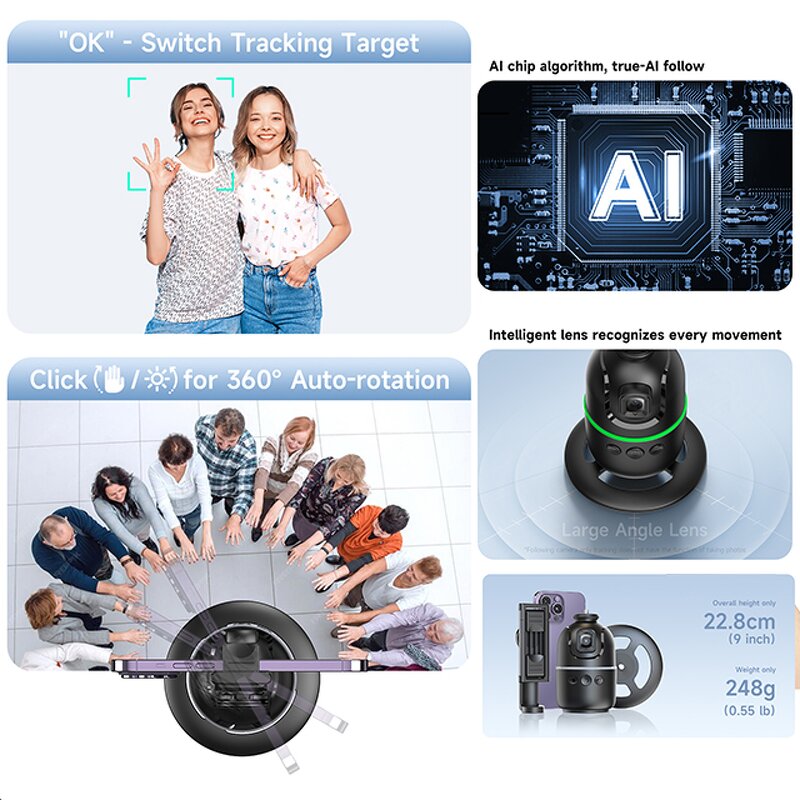 Gimbal Selfie Stick Factory - OEM/ODM 360 Degree Face Recognition Tracking with Tripod