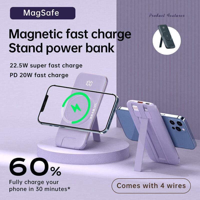 Wireless Power Bank Manufacturer - OEM/ODM Ultra Thin 10000 Mah Magnetic with Charging Cable