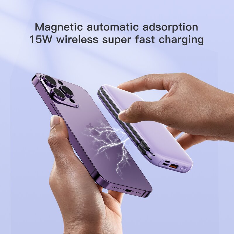 Power Bank Factory - OEM/ODM LED Digital Display Built-in Cable 15W Magnetic Wireless