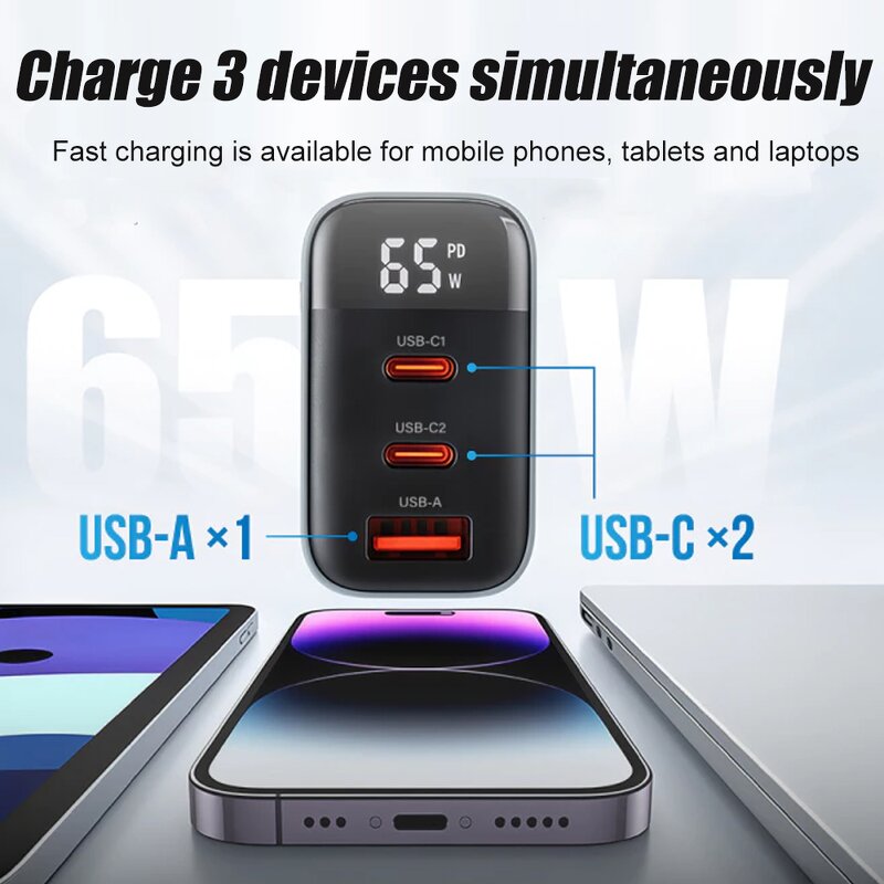Phone Charger Factory - OEM/ODM New K39 GaN Smart Digital Display 65W Fast Charging