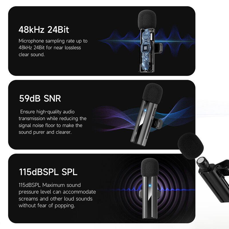 Wireless Microphone Factory - OEM/ODM H02 Wireless 2-in-1 Smart Noise Cancellation Lavalier