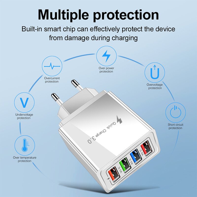 Wall Charger Factory - OEM/ODM 4USB Multi-port Travel Fast Chargers US EU UK Plug